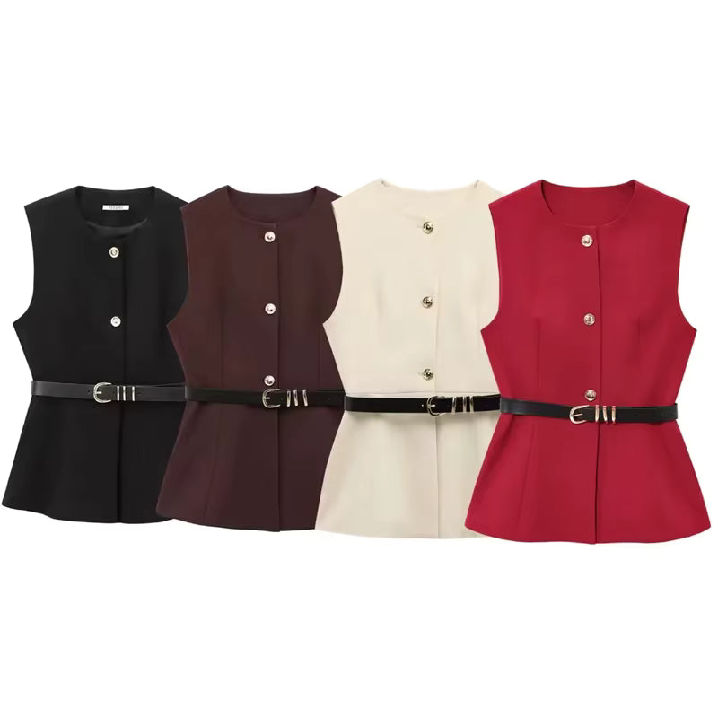 Top sans manches élégant ceinturé