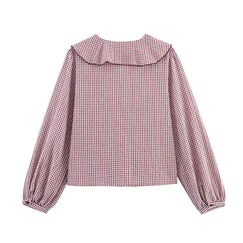 Blouse vichy à volants et col lacé