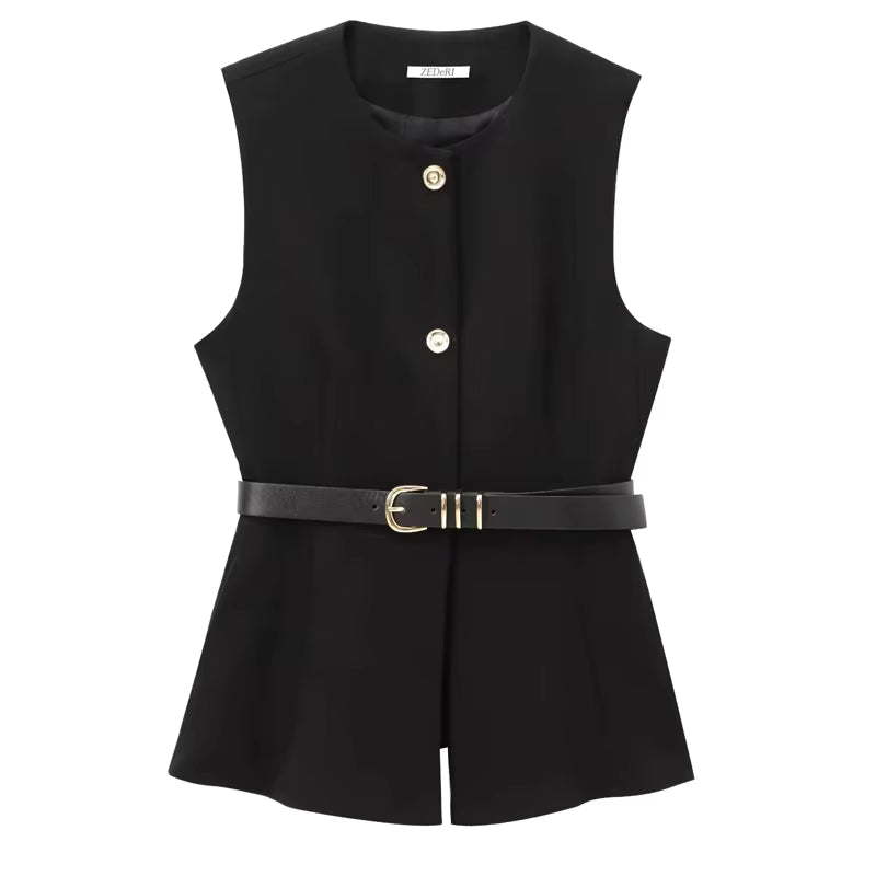 Top sans manches élégant ceinturé