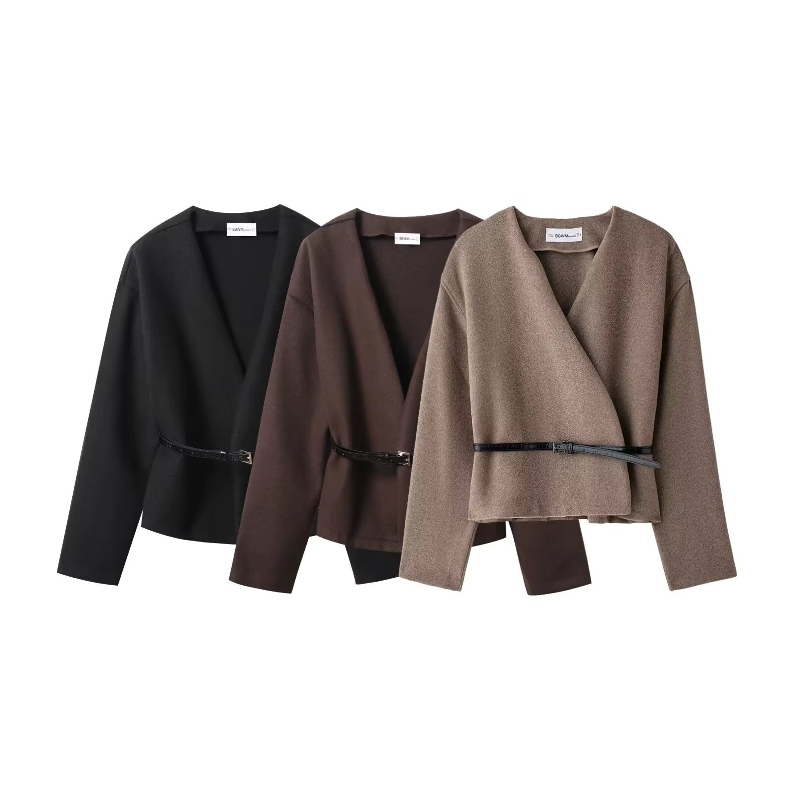 Veste cache-cœur en laine avec ceinture