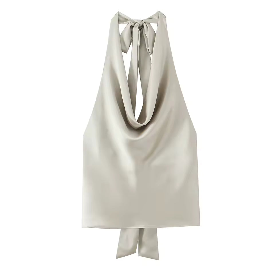 Top dos nu satiné à col drapé