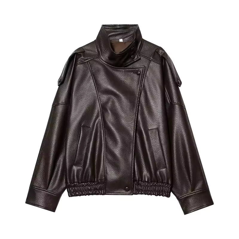 Veste en cuir col montant