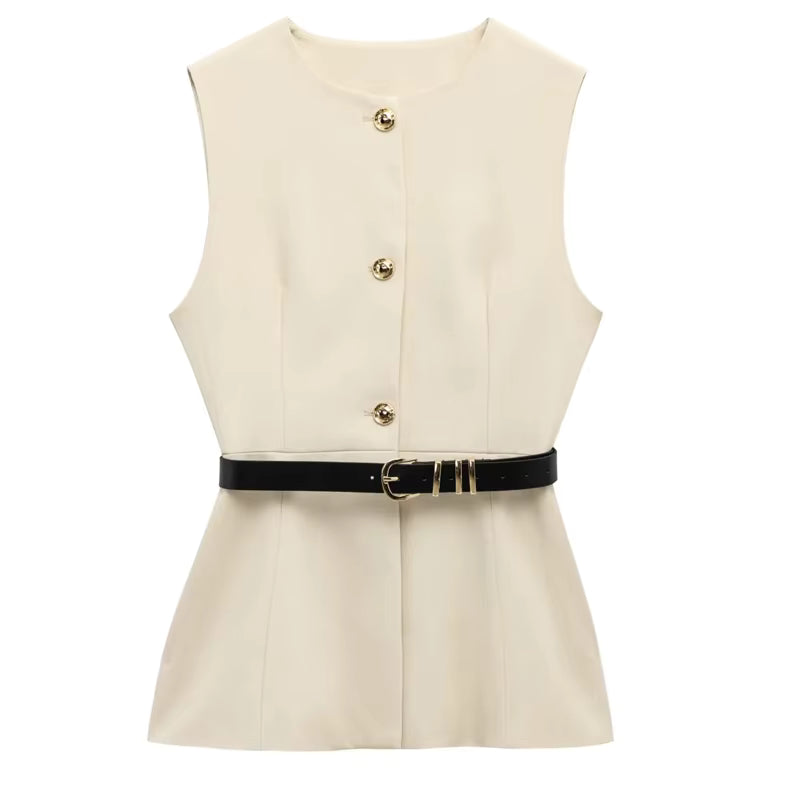 Top sans manches élégant ceinturé