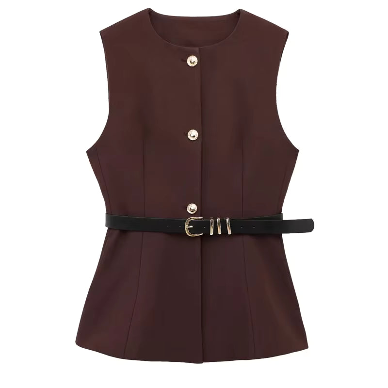 Top sans manches élégant ceinturé