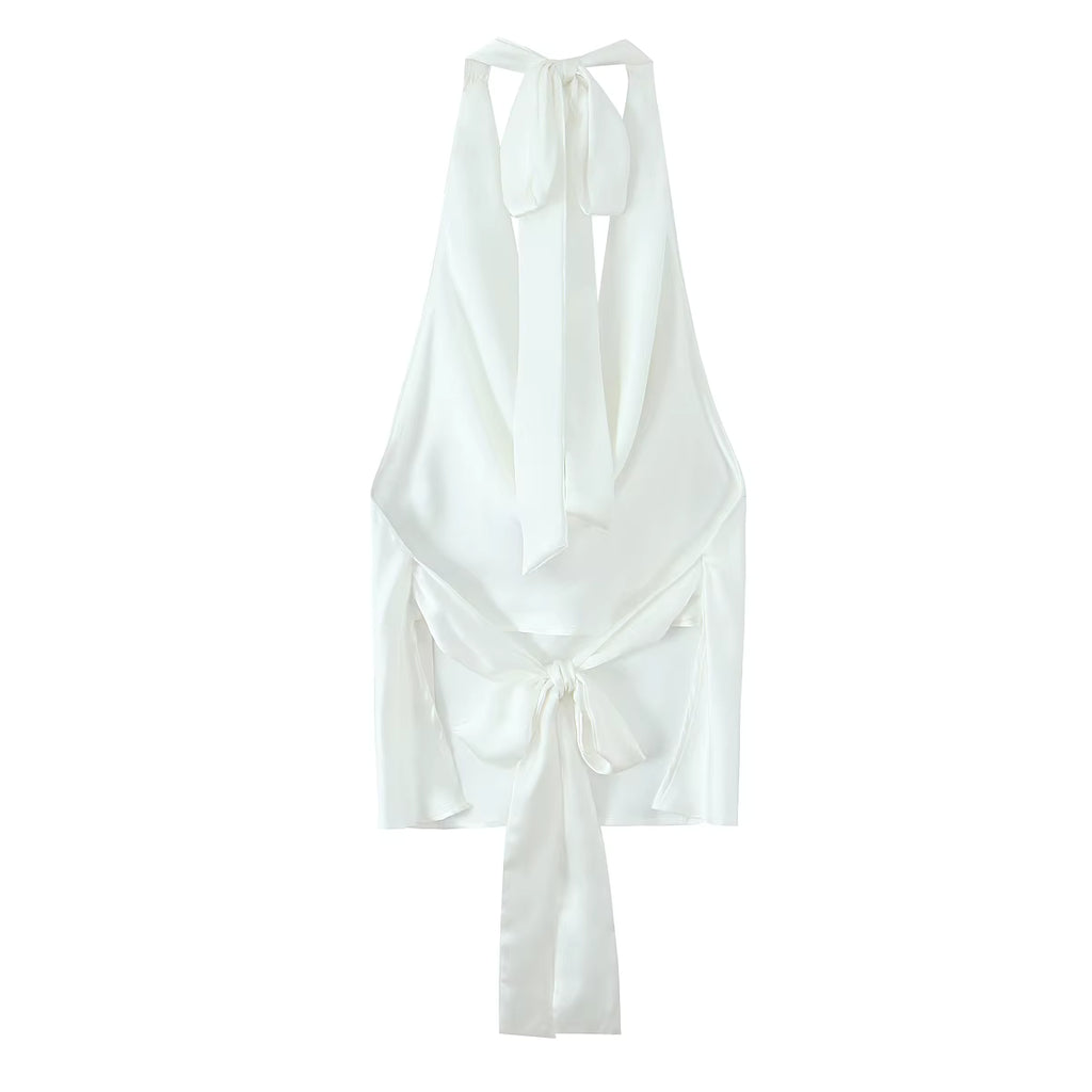 Top dos nu satiné à col drapé