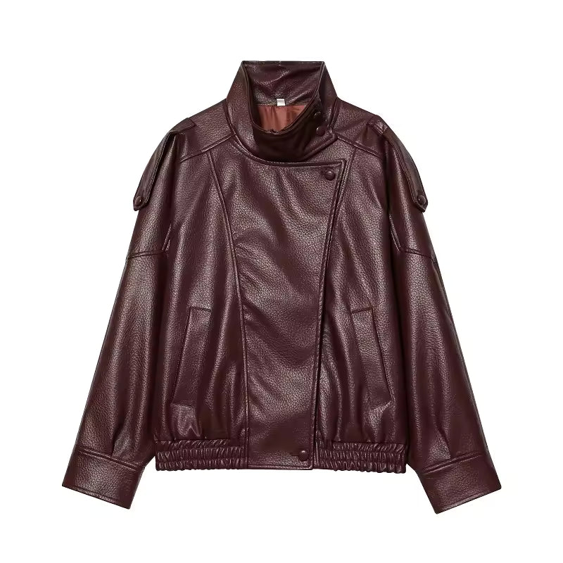 Veste en cuir col montant