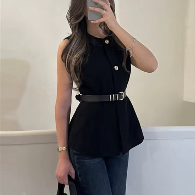 Top sans manches élégant ceinturé